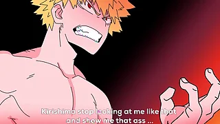Kirishima gets turned beyond everything when he sees Bakugo naked and then he fucks him