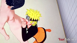 Naruto Yaoi - Naruto & Sasuke Having Coitus in School's Restroom and cums in his mouth and ass. Bareback Anal Creampie 1/2